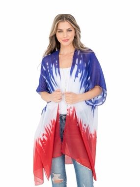 Tie Dye American Flag Kimono in Red, White and Blue New